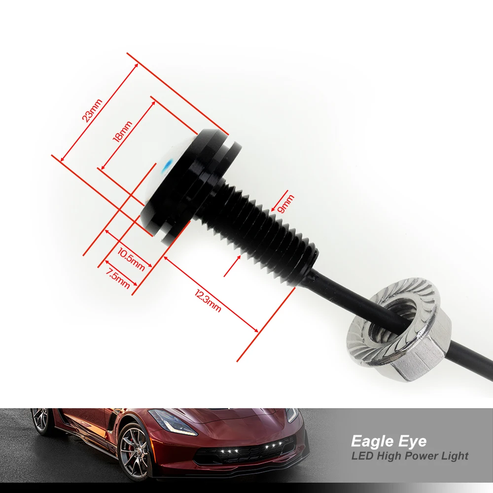 Red/blue/green/yellow/white bolt-on Car LED Daytime Running Light Eagle Eye Reversing Parking Signal Spotlight Lamp 3W SUV Motor