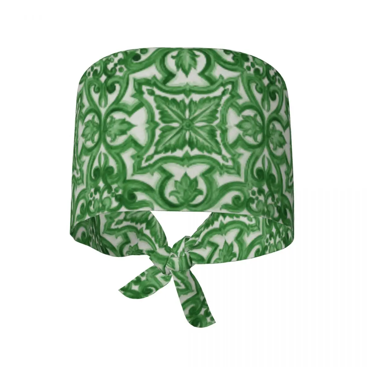 Green Ornate Floral Mediterranean Sicilian Tile Scrub Hat Doctor Working Surgical Cap Unisex Adjustable Nursing Caps for Dentist