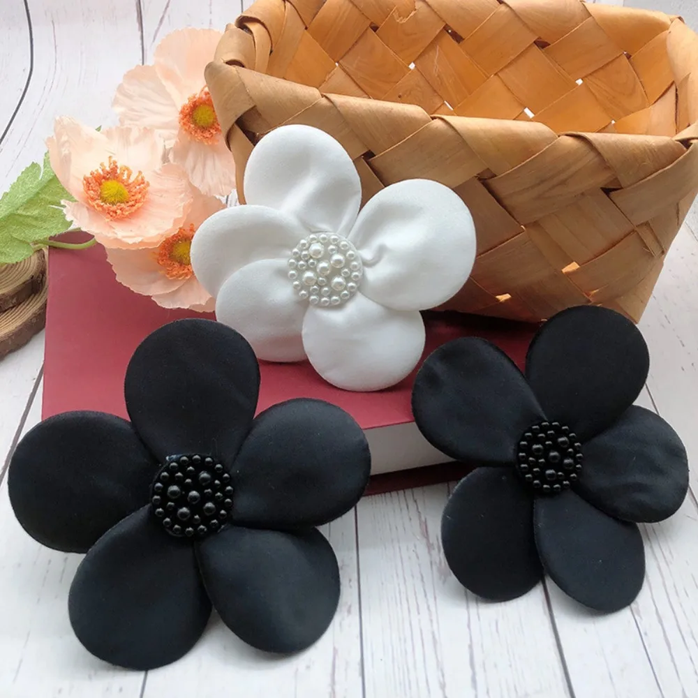 Trendy polyester stof 3D kralen applique imitatie parel bloemvorm doek stickers kraag accessoires