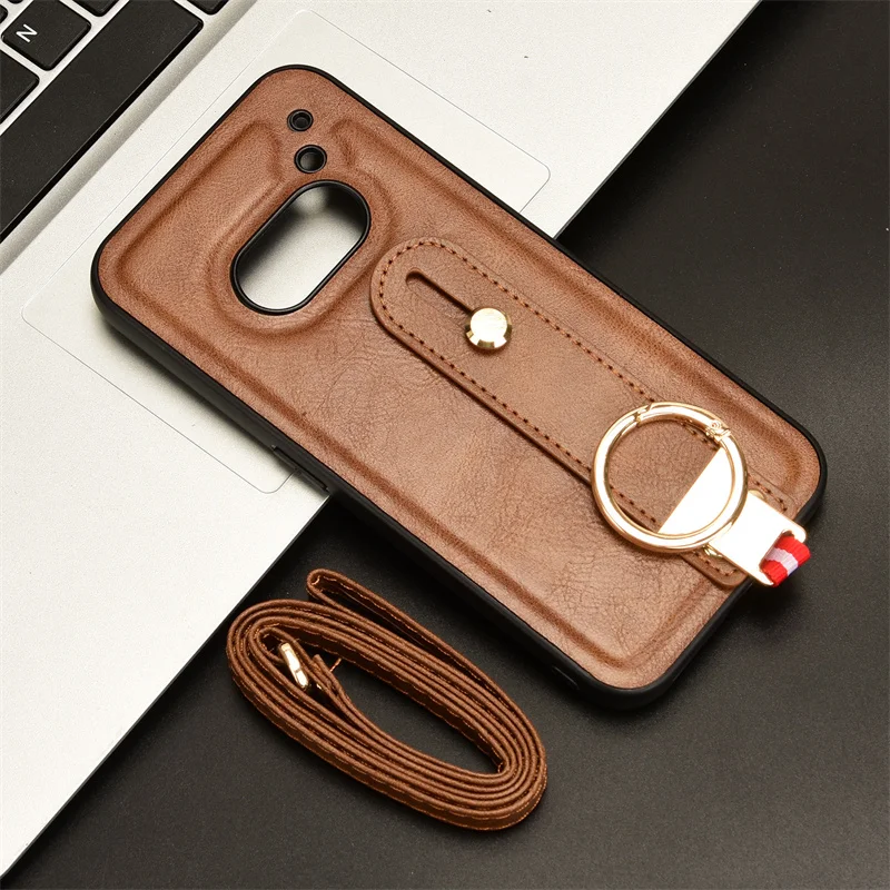 For Nothing Phone 2A New Anti-Shock Business Leather Wristband Cover Case For Nothing Phone 2a Non-Slip Protective Case