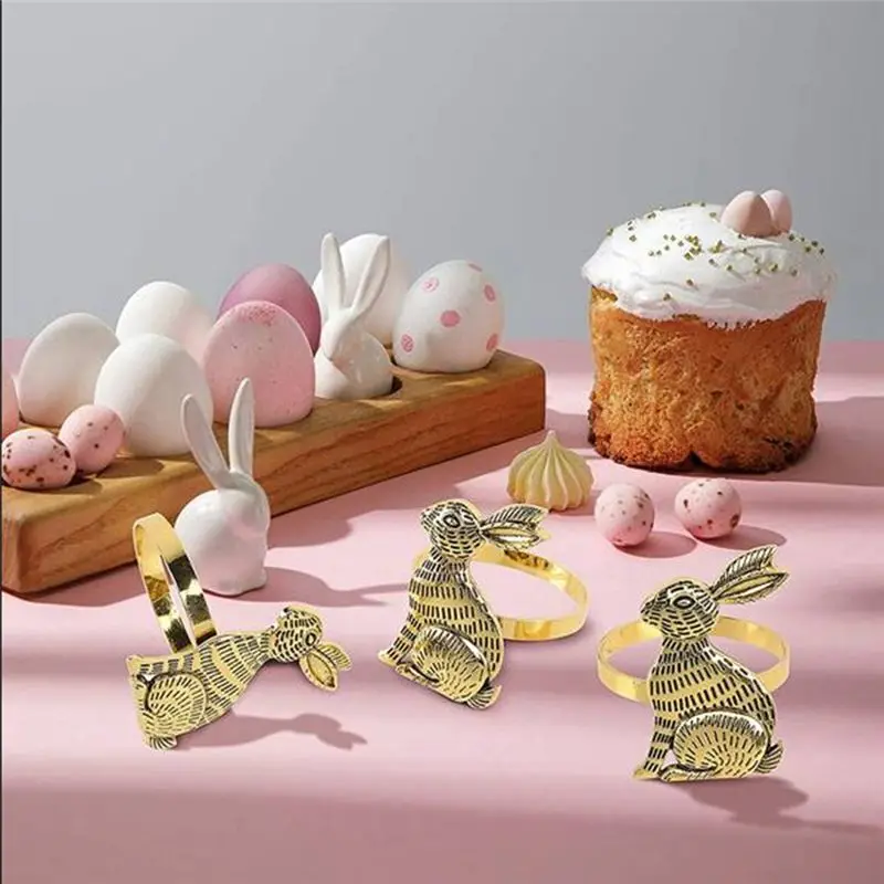 HITL Easter Bunny Napkin Rings Napkin Ring Holders Metal Table Decor Set of 12 for Easter Party Banquet Dinner