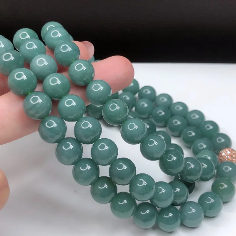 

Wholesale Myanmar 7mm Multi-Circle Men's and Women's Ice Glutinous Blue Water Jade round Bead Necklace