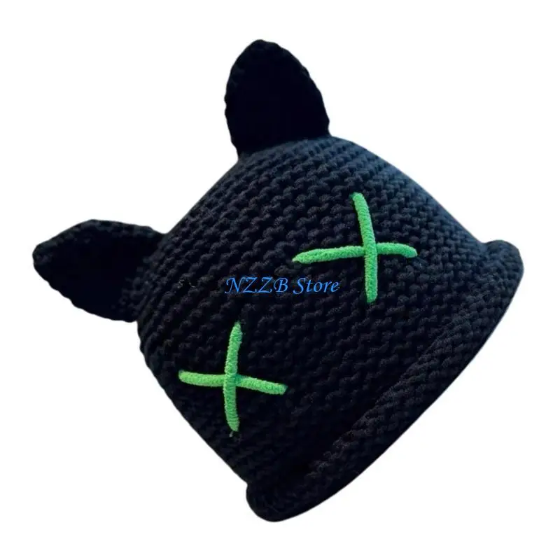 

T21F Knitted Women Beanie Hat Anime Ear Bucket Hat Popular Casual Hat Warm Headwear