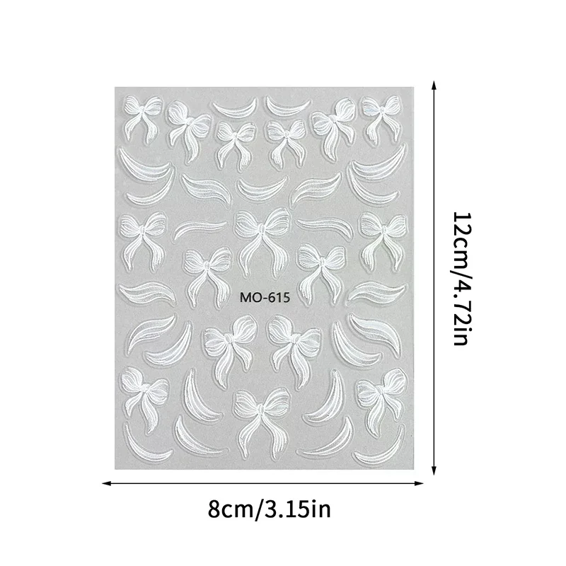 Autocollants pour ongles avec nœud en ruban blanc, 1 feuille, finition auto-adhésive, décalcomanies pour bricolage, manucure, décor à la mode