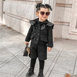 Baby Girl Elegant Tweed Clothes Set Jacket+Pant 2PCS Infant Toddler Eid al Fitr Luxury Suit Spring Birthday Baby Clothes 1-10Y