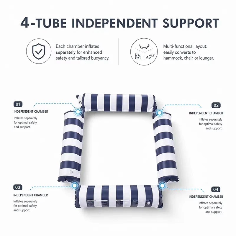 Inflatable Four Tubes Pool Float Durable PVC Floating Bed Comfort Water Raft for Outdoor Water Activities