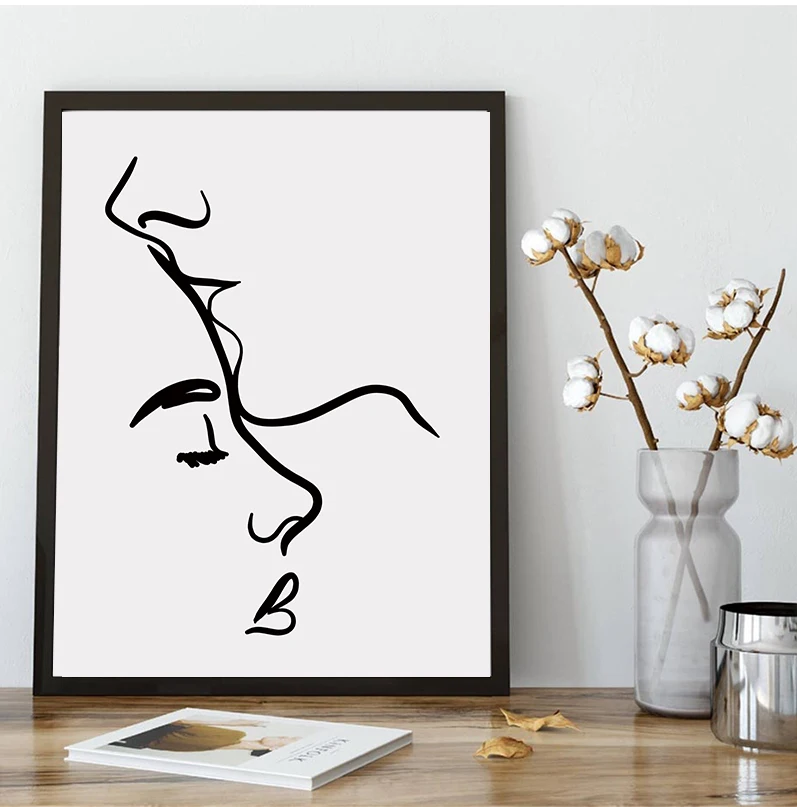 Romantic Love Couple Line Posters Kissing Hugging Hold Hands Canvas Painting and Prints Wall Art Pictures for Living Room Decor