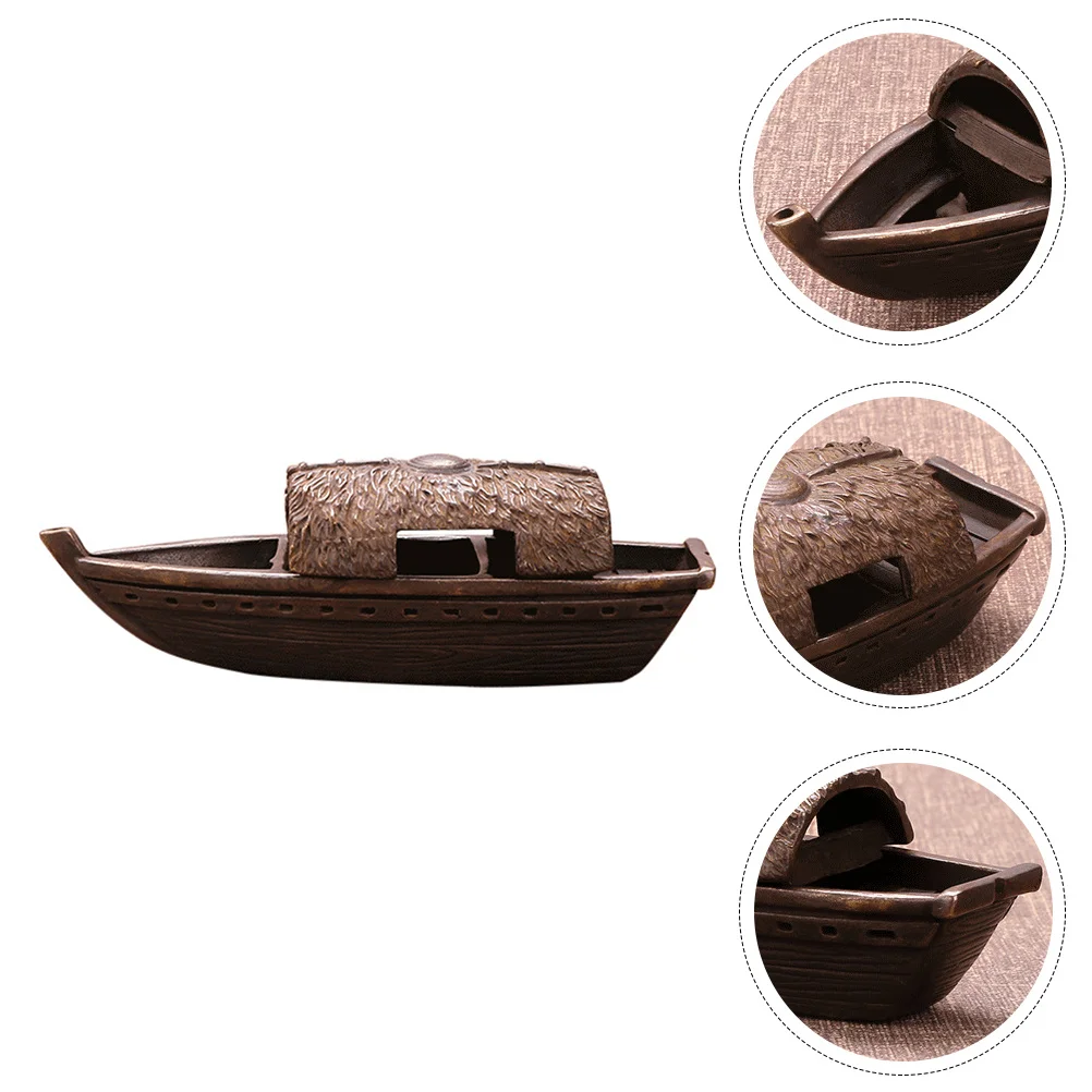 

1Pcs Copper Fishing Boat Ornament Creative Carving Artware Desktop Adornment for Home Office Decor Outdoor Display