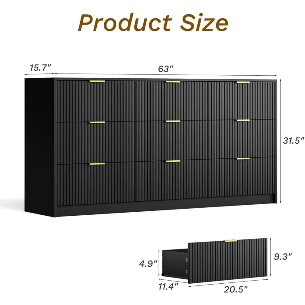 Dresser for Bedroom, 9 Drawer Double Dresser, Modern Chest of Drawers for Bedroom, Living Room, Entryway and Closet