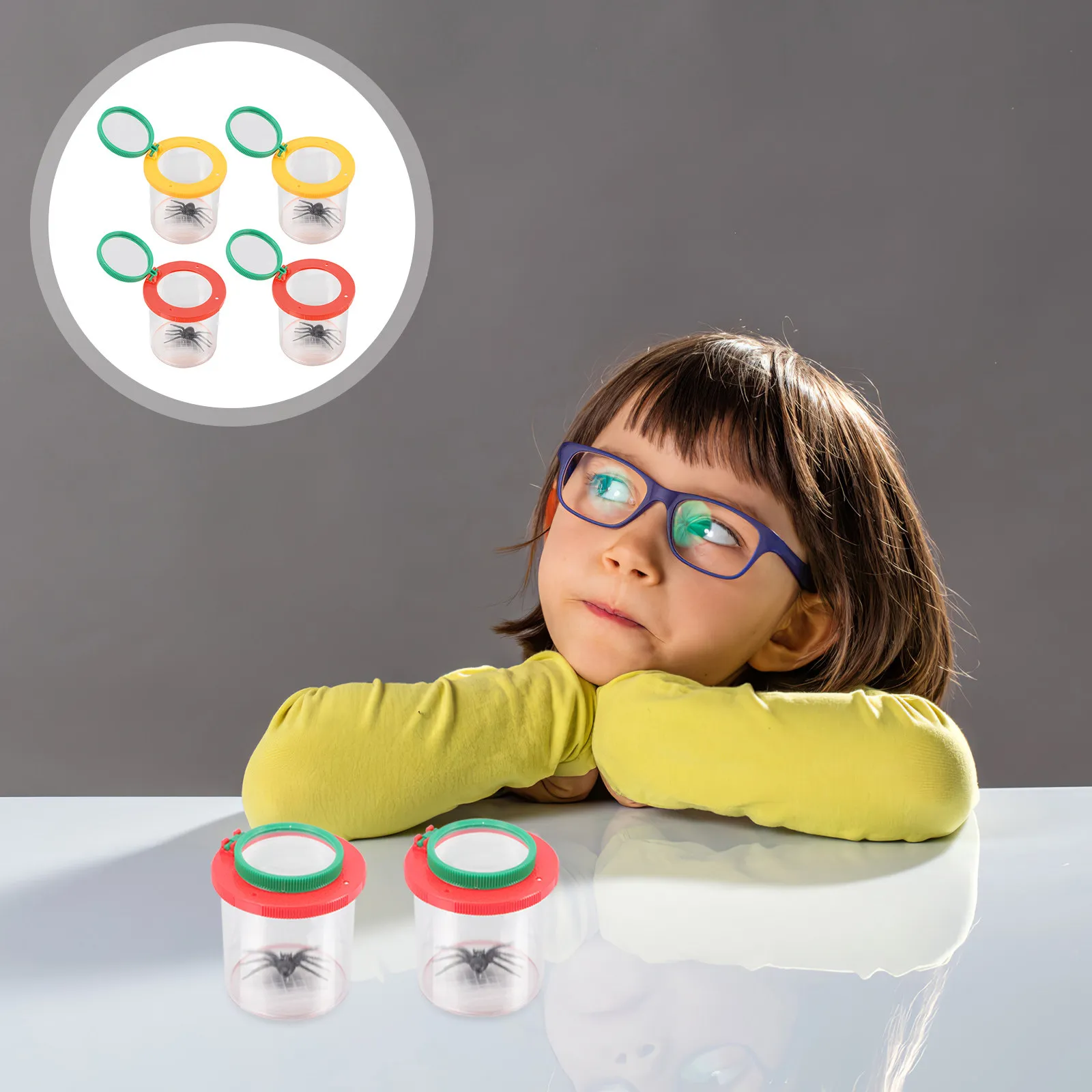 

Набор из 4-х акриловых луп для наблюдения за насекомыми для детей, премиум-класса, с увеличительной крышкой, безопасный, для изучения природы