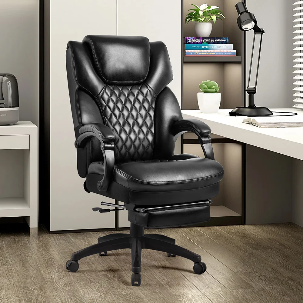 

High Back Big & Tall 400lb Office Chair with Footrest Bonded Leather Ergonomic Executive Desk Computer Swivel Chair