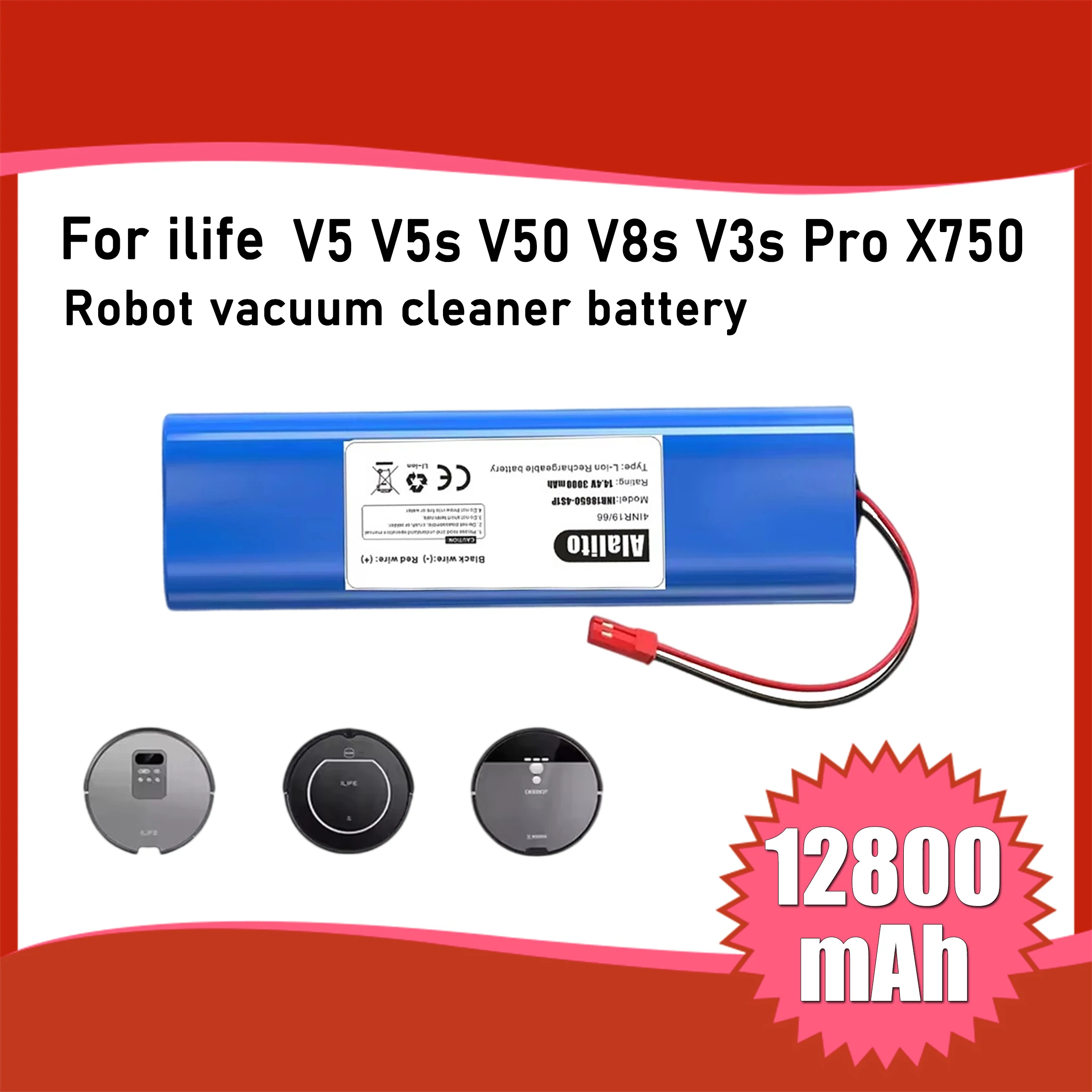 For ILIFE V3s Pro,V5s Pro,V8s,V8 Plus,V80,S5 Pro X750 series robot vacuum cleaners, large capacity lithium-ion battery packs