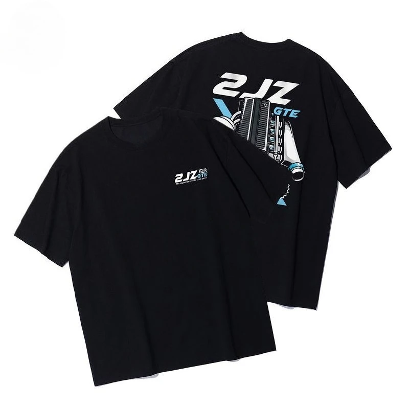 2JZ Turbo Engine Printing Classic JDM Culture Men's and Women's Short Sleeve Cotton Crew Neck Sports T-Shirt Daily Casual Wear
