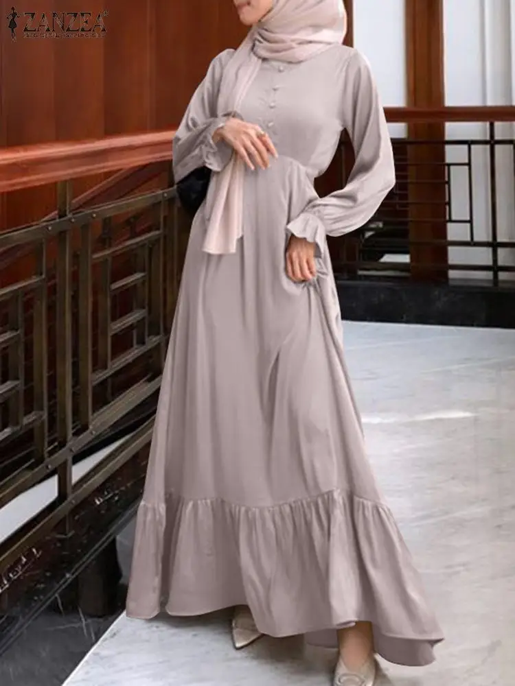 

ZANZEA Fashion Eid Mubarek Sundress Woman Vintage Party Muslim Robe Long Sleeve O Neck Vestidos Elegant Dubai Maxi Dresses 2024