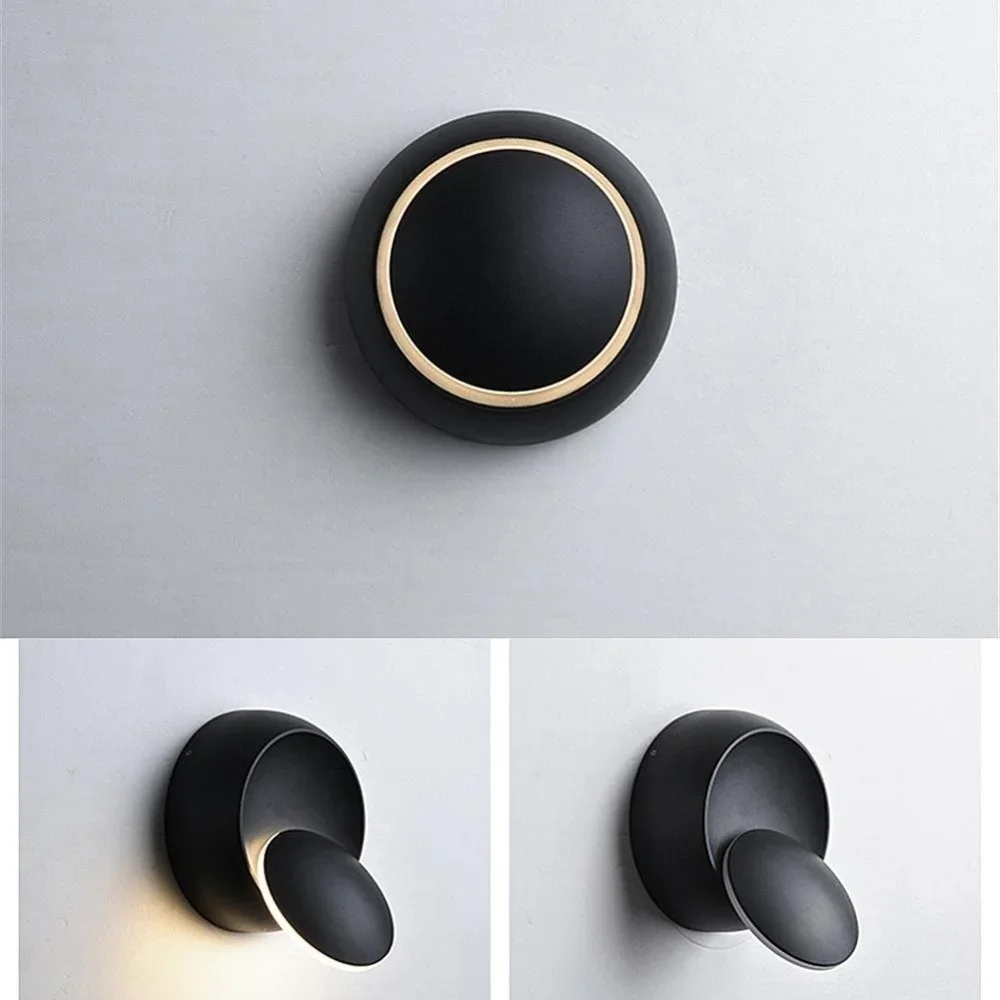 

Светодиодный настенный светильник с регулируемым вращением на 360 градусов, ночник, черный, белый цвет, креативный настенный светильник, современный круглый светильник для коридора