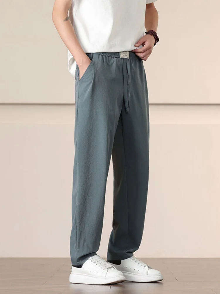 

Мужские летние тонкие повседневные брюки из ледяного шелка, прямые, свободного кроя, спортивные, охлаждающие, в стиле Харадзюку, трендовые