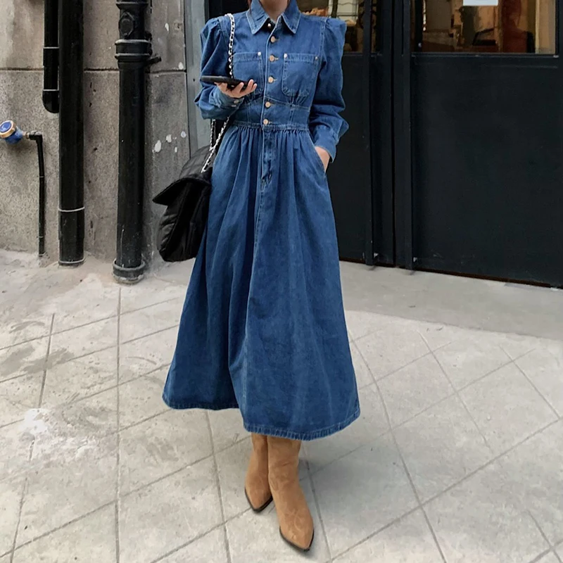 Long Sleeve Denim Dress For Women 2023 New Street Vintage Dress Elegant Party Blue Jeans Dresses Lady 2023 Cheap Casual Vestidos