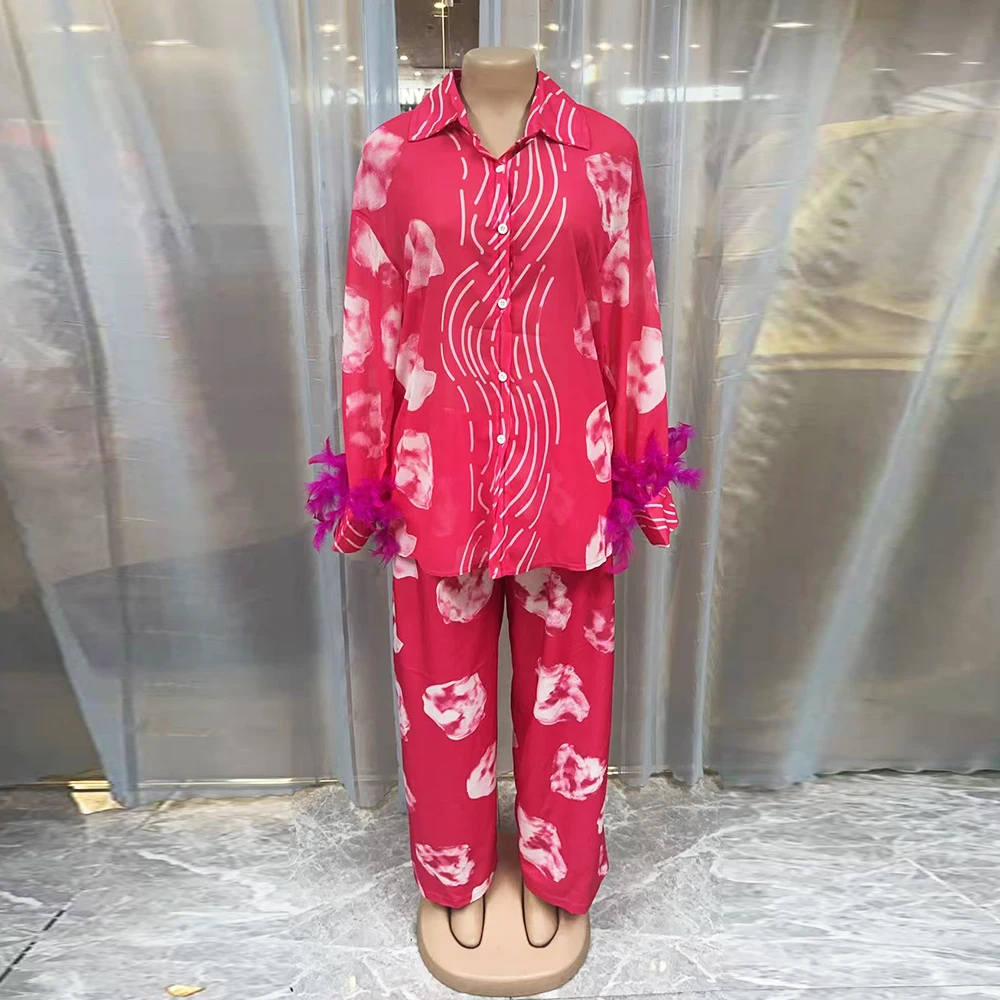 2025 Spring And Summer New Printed Tops Wide-leg Pants Fashion Elegant Two-piece Women's Suits Holiday Casual Party 2 Piece Set