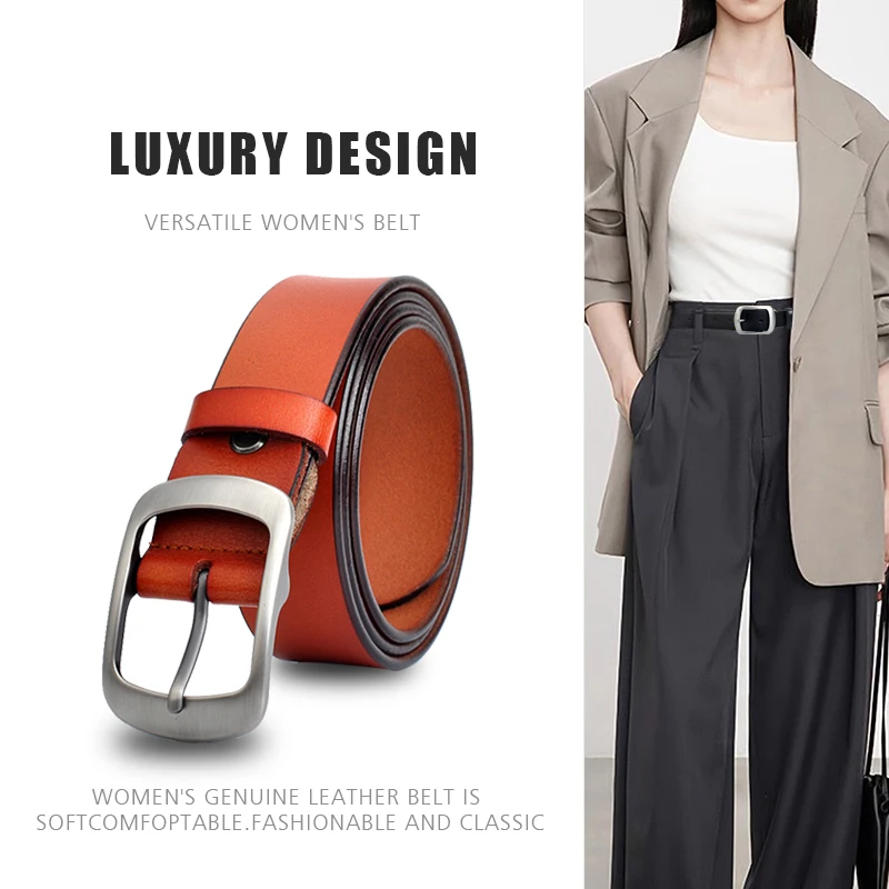 

Simple Women Belt Genuin Leather Squere High Quality Silver Buckle Women Adjust For Dresses Jeans Belt