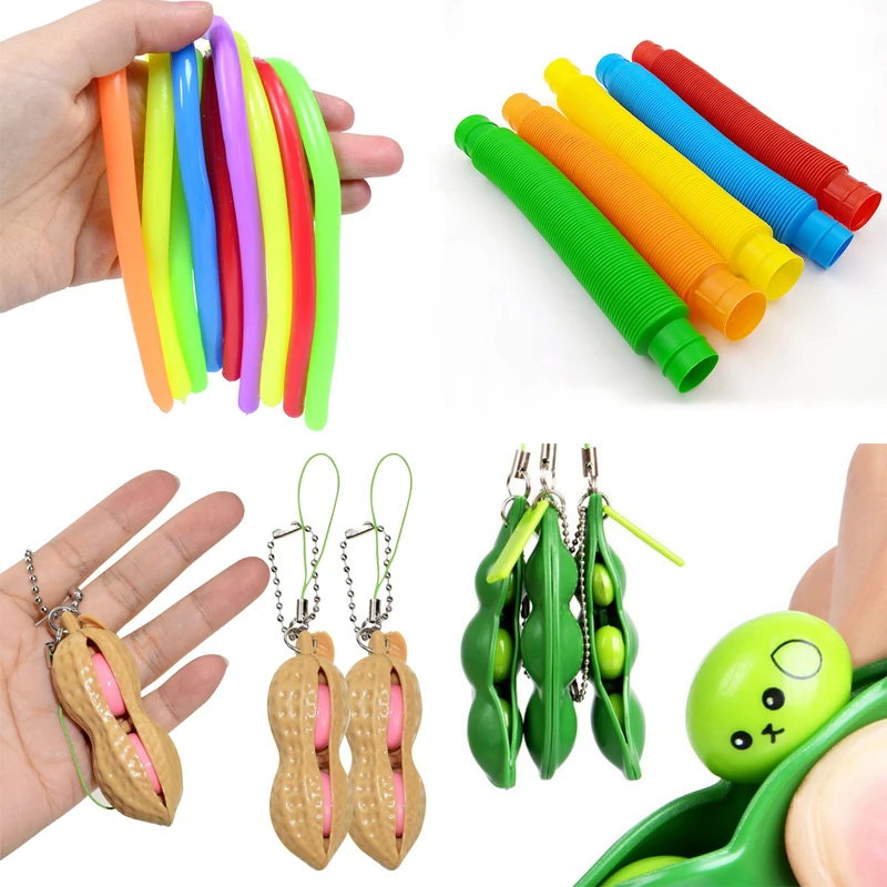 Anti-Stress Fidget Brinquedos para Crianças, Brinquedos de Descompressão, Edamame Peanut Squeeze Toy, Infinite Peas Beans Keychain, Squishy Stress