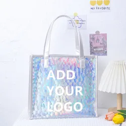 Custom Tote Bag Add Your Print Original Design Fashion Bags Large Capacity Clear Holiday Beach Travel Shoulder Laser Bag