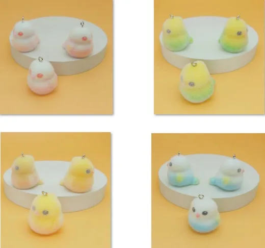 5pcs fluffy flocking cute resin 3D Animal bird cartoon Keychain Charms Pendants For DIY Earring Necklace Jewelry Making ﻿