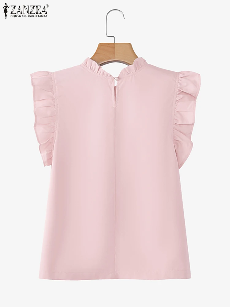 2025 zanzea feminino babados regata verão sem mangas camisetas elegantes elegantes topos casuais soltos cor sólida camis o-pescoço topo coreano