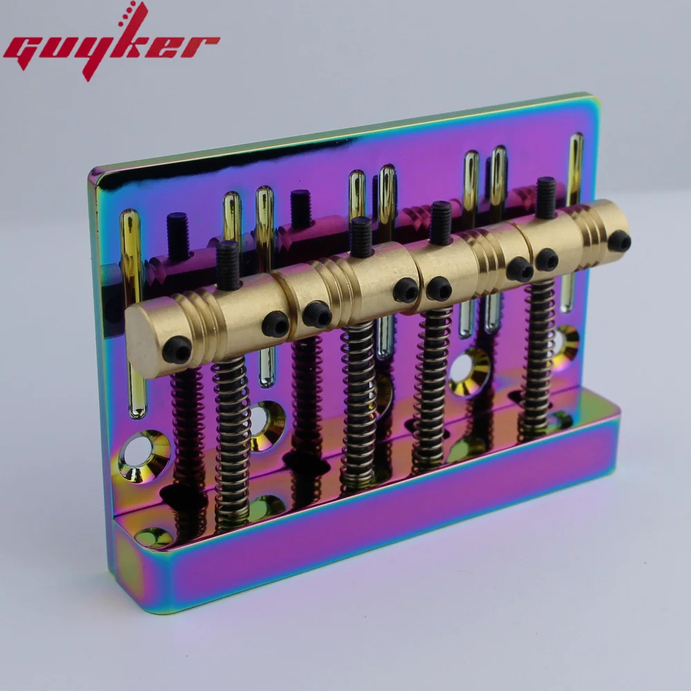 Guyker 4 String High Mass Bass Bridge With Vintage CNC Machined Brass Saddles Tailpiece Rainbow Chameleon for Jazz Bass