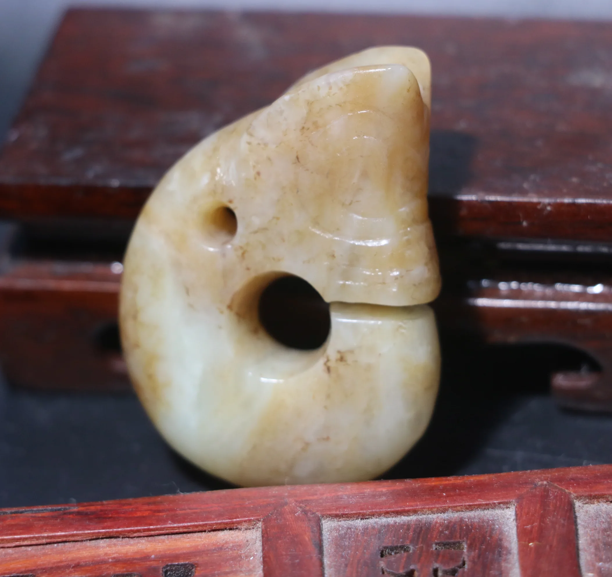 China Hongshan Culture Style Old Hetian Jade Boar Pig Dragon Zhulong Totem Carving Pendant