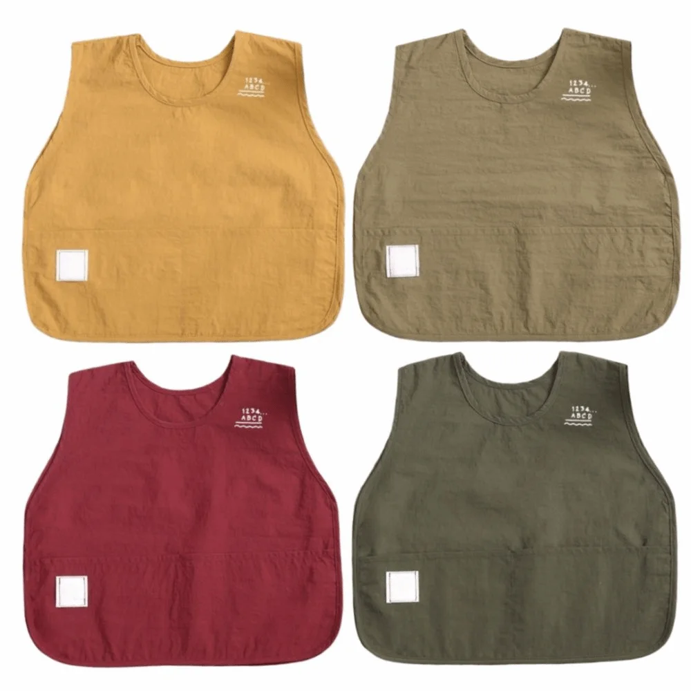 New Taslon Baby Eating Bibs Sleeveless Waterproof Kids Feeding Bib Multi-functional Solid Color Infant Apron Kids Drawing
