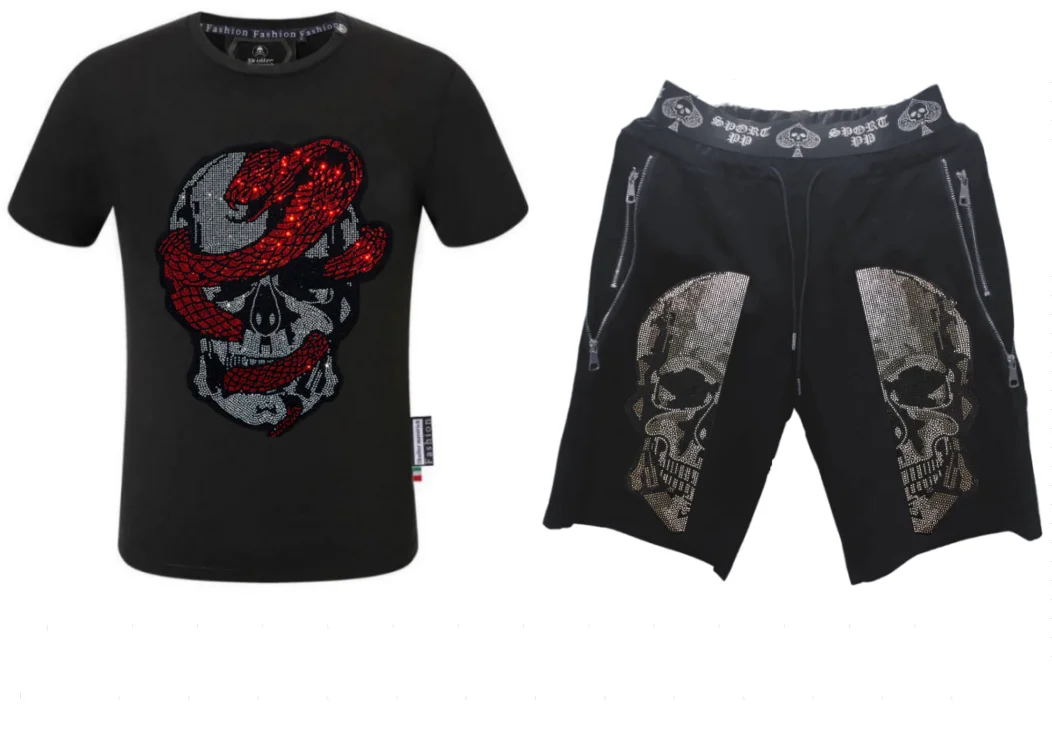 

Мужской дизайнерский летний спортивный костюм со стразами — мужской комплект люксового бренда, стильный топ с блестящими битами