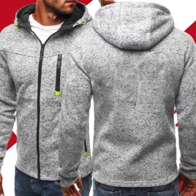 Nam Thu Đông Thời Trang Mũ Trùm Đầu Mùa Đông Trang Quần Tây Đan Dây Kéo Dài Tay Áo Thun Cổ Áo Hoodie