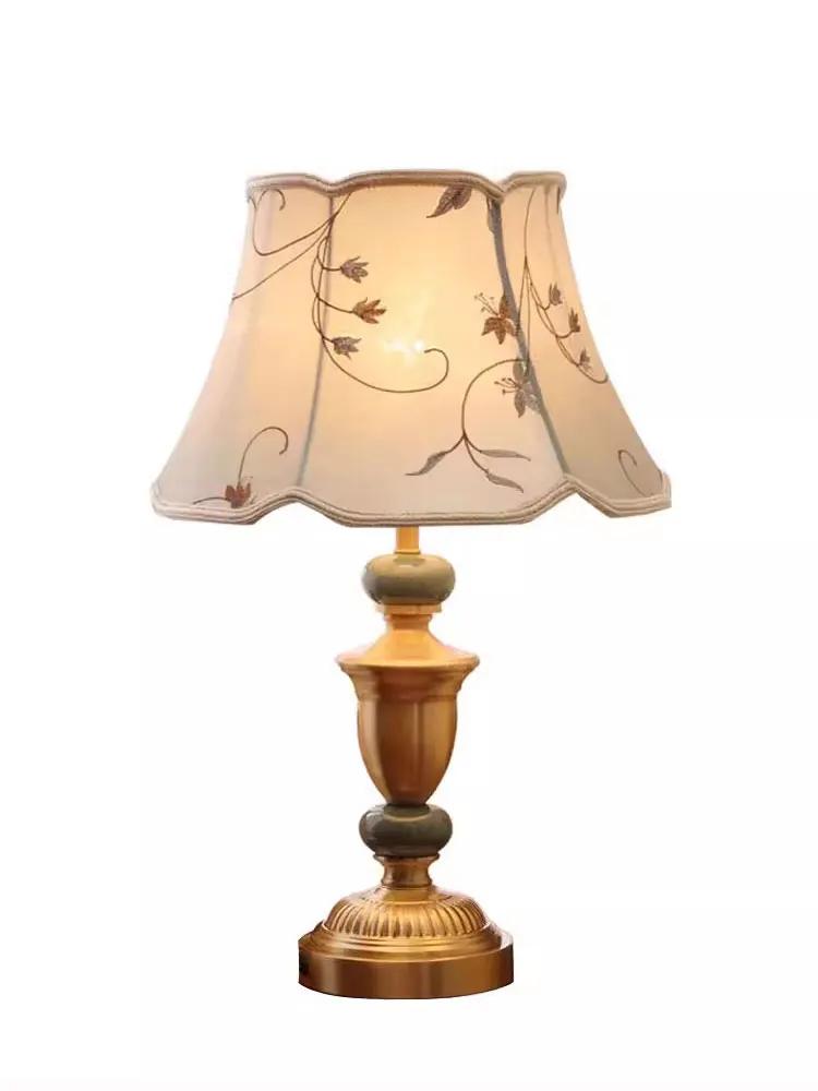 

American Style All Copper Table Lamp Bedroom Bedside Lamp European Living Room Study Hotel Warm Creative Decor Cloth Desk Lamp