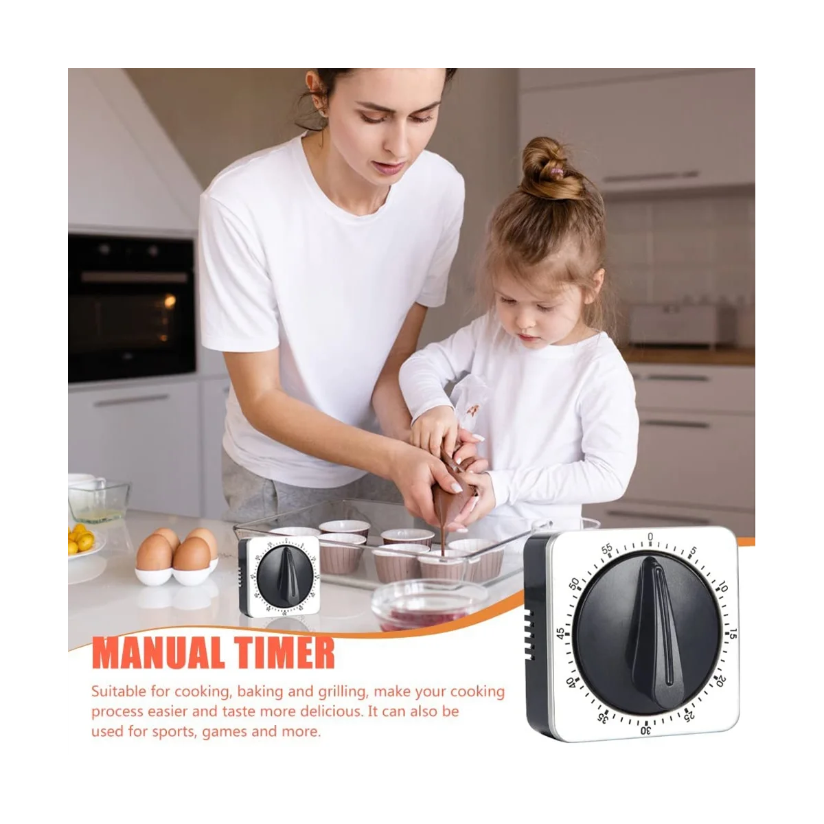 Magnetic Kitchen Timer, Adsorbable Mechanical Egg Timer Made Of Stainless Steel, 60 Minute Timing,For Cooking Baking