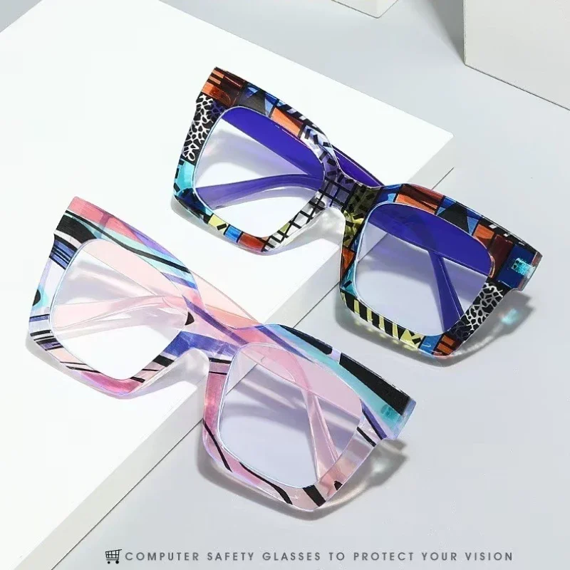 

Colorful Square Anti Blue Light Glasses Vintage Transparent Lens Eyeglasses for Women Fashion Unique Decorative Glasses Frame