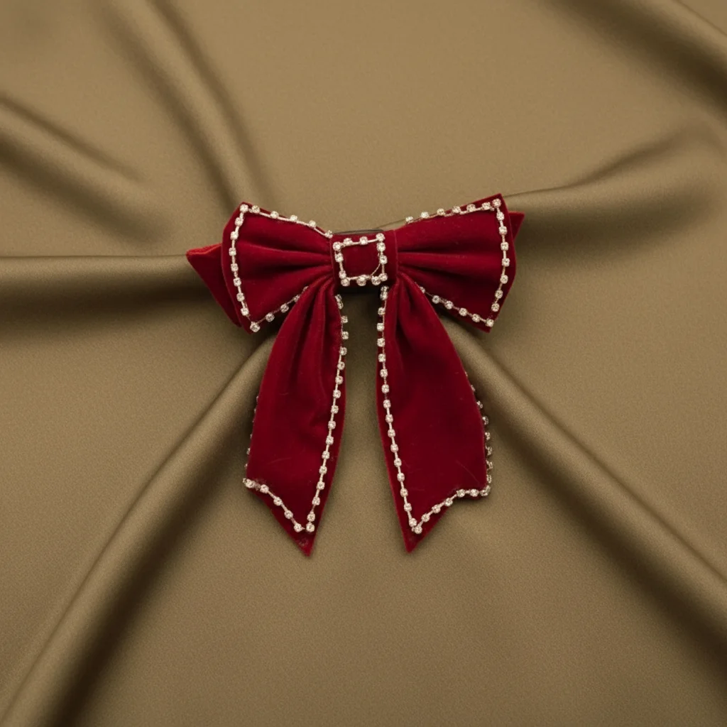 Bridal Hair Clip Velvet Bow Knot Accessory for Wedding Party Red Crystal Hairpin Elegant Half Updo Headband Jewelry Gift