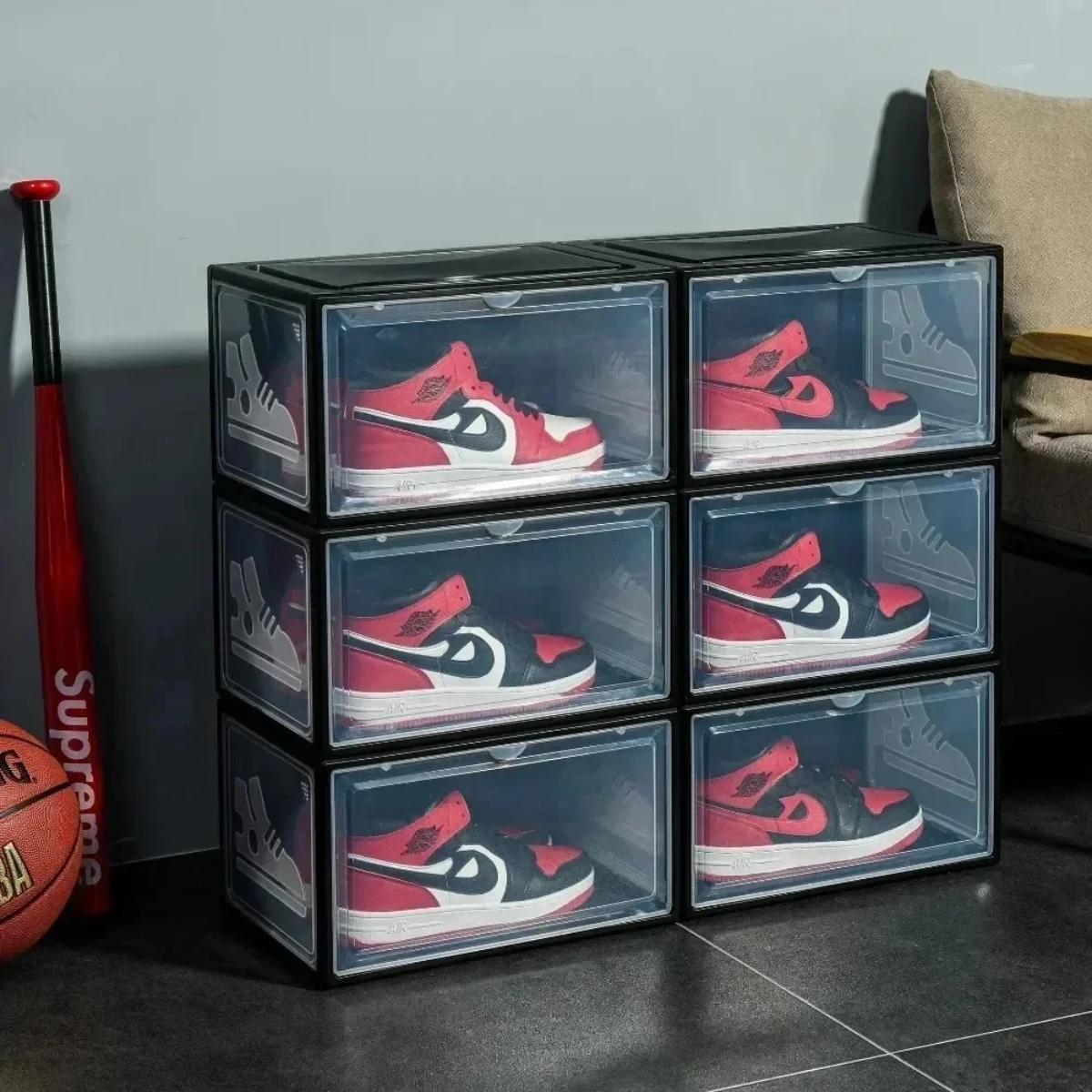 Magnetic Side Open Shoe Cabinet Transparent Shoe Box AJ High Top Basketball Shoe Box Hand Box LEGO Storage Box Dust Storage Box