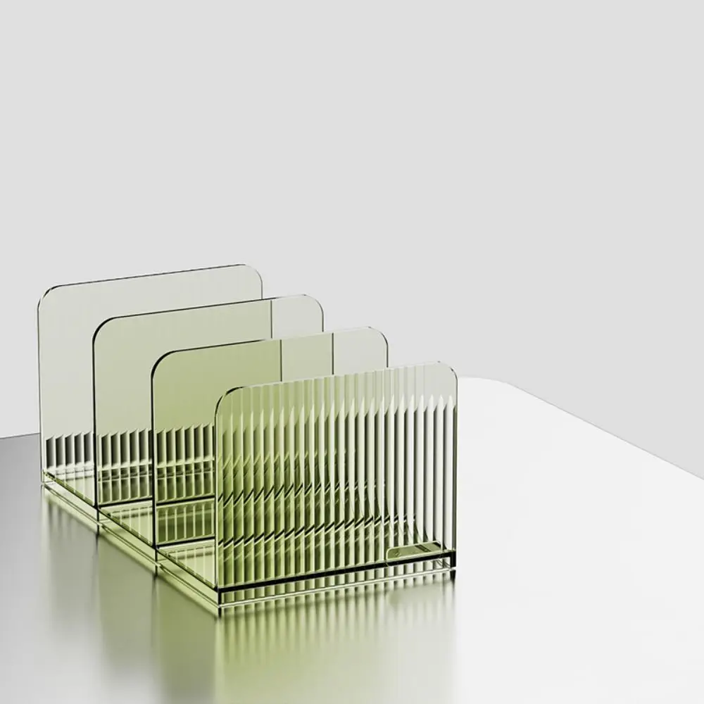 Three-Compartment Transparent Bookends Non-Slip Stackable Documents Stand Reusable Space Saving Book Storage Rack Stationery