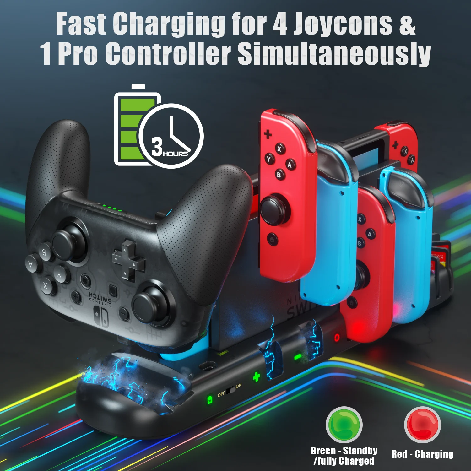 For Switch Joycon Charger Switch OLED Controllers Fast Charge Switch Pro Controller Dock Station 8 Game Slots for Nintendo