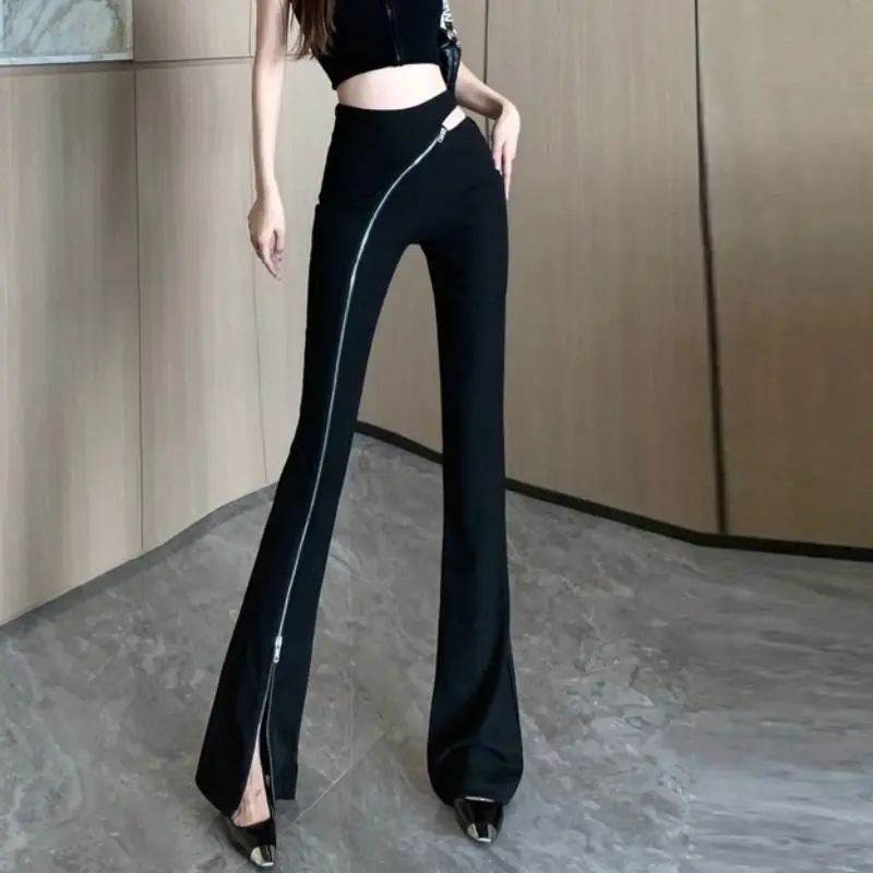 High waisted flared pants  suit pants, sexy long pants, niche design, slit casual women's pants high street trend