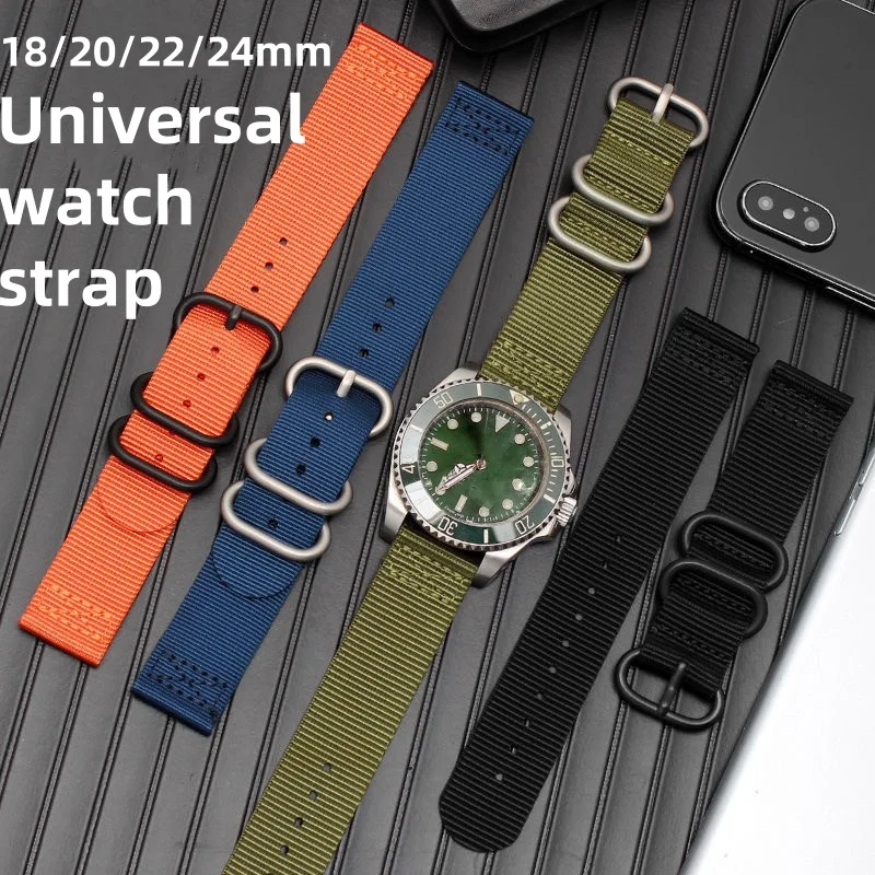 18mm 20mm 22mm 24mm Universal watch strap Nylon wristband Stainless steel needle buckle Unisex watchband for OMEGA HUAWEI IWC