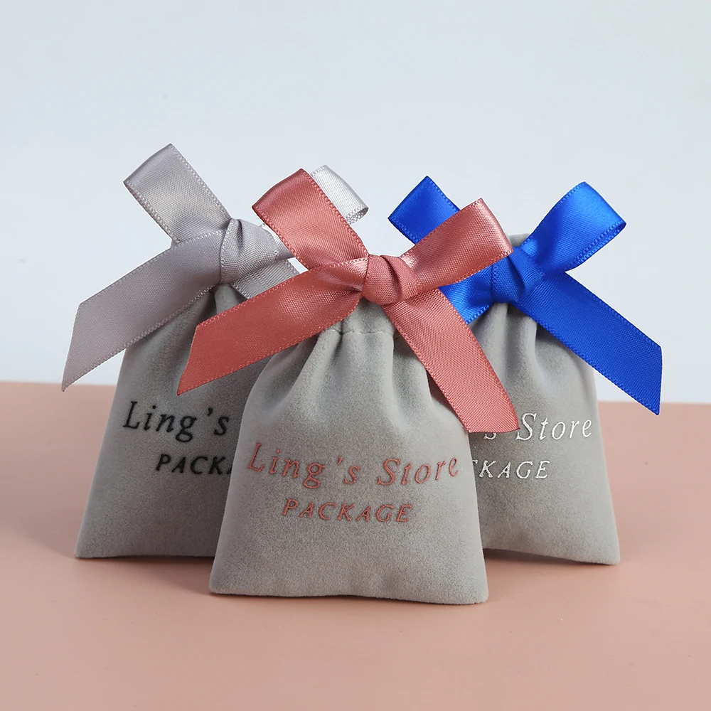 100pcs 15x20cm Custom Logo Velvet Bag Big Jewelry Pouches Bracelet Candy Rings Packaging Bags Wedding Drawstring Ribbon Gift Bag