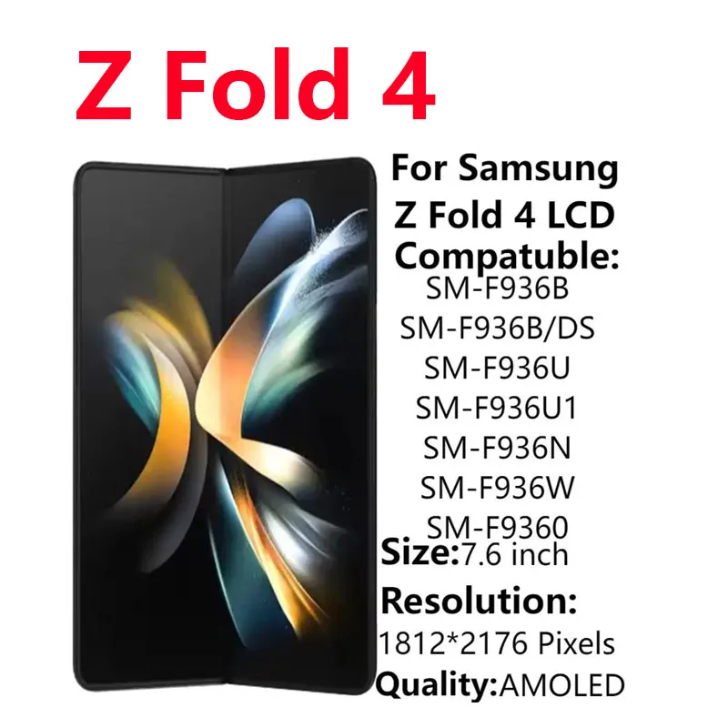 

original For Samsung z fold 4 inner screen With Frame For z Fold 4 5G F936 F9360 F936B F936U Display LCD Touch Screen Parts