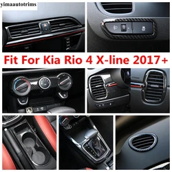 Gearbox Water Cup Holder Window Lift Button AC Vent Outlet Cover Trim Carbon Fiber Accessories For Kia Rio 4 X-line 2017 - 2020