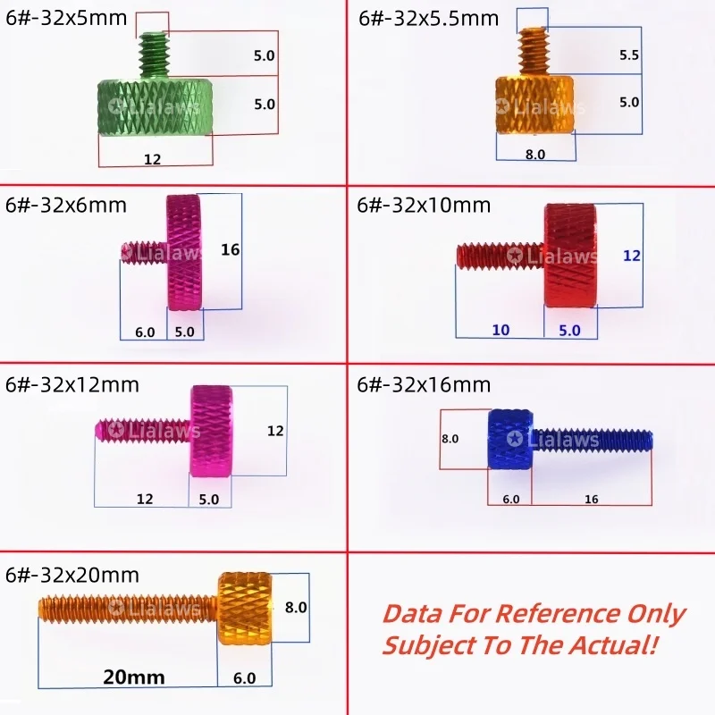 5pcs UNC 6#-32 Colourful Aluminum Alloy Thumb Screw Knurled Head Colourful Hand Tighten Screw Bolts For Hard Disk Radiator