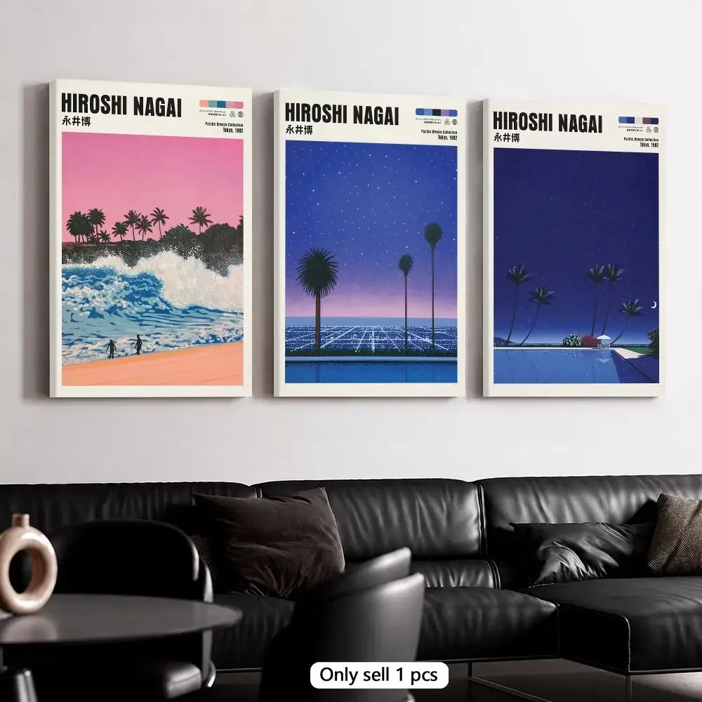 H-Hiroshi Nagai Starlit Horizon Painting Calligraphy Framed Canvas Wall Art Poster Solid Wood Frame Home Decor