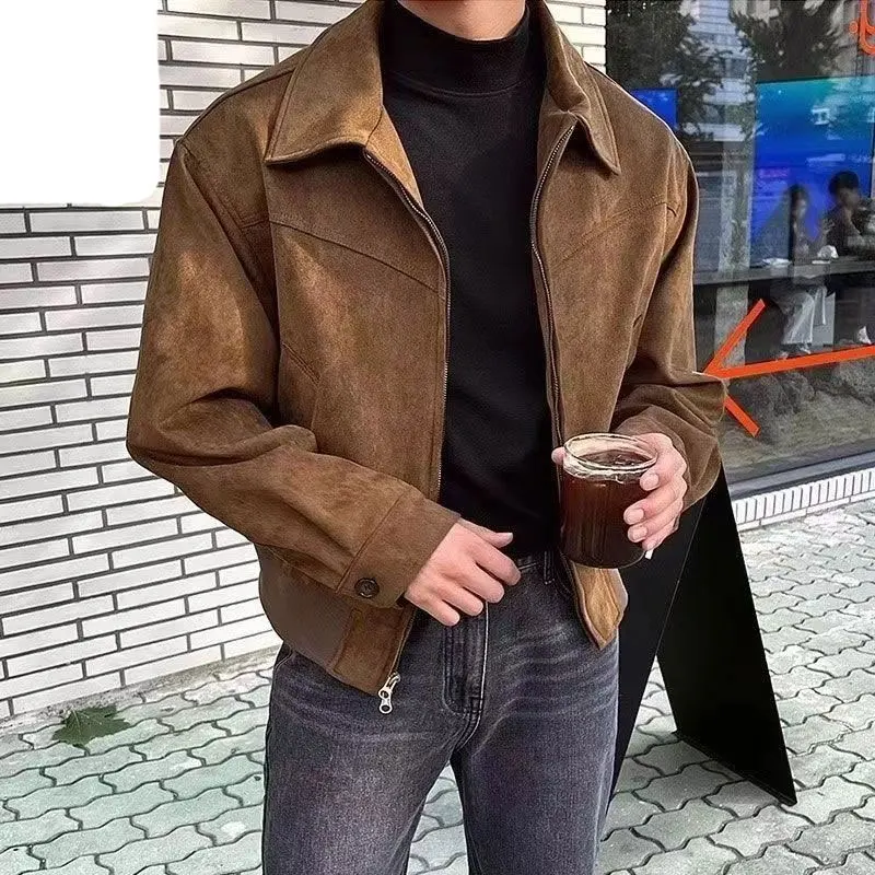 

Elegant Fashion Harajuku Slim Fit Jacket Solid Zipper Pockets Cardigan Long Sleeve Outerwear Loose Casual All Match Ropa Hombre