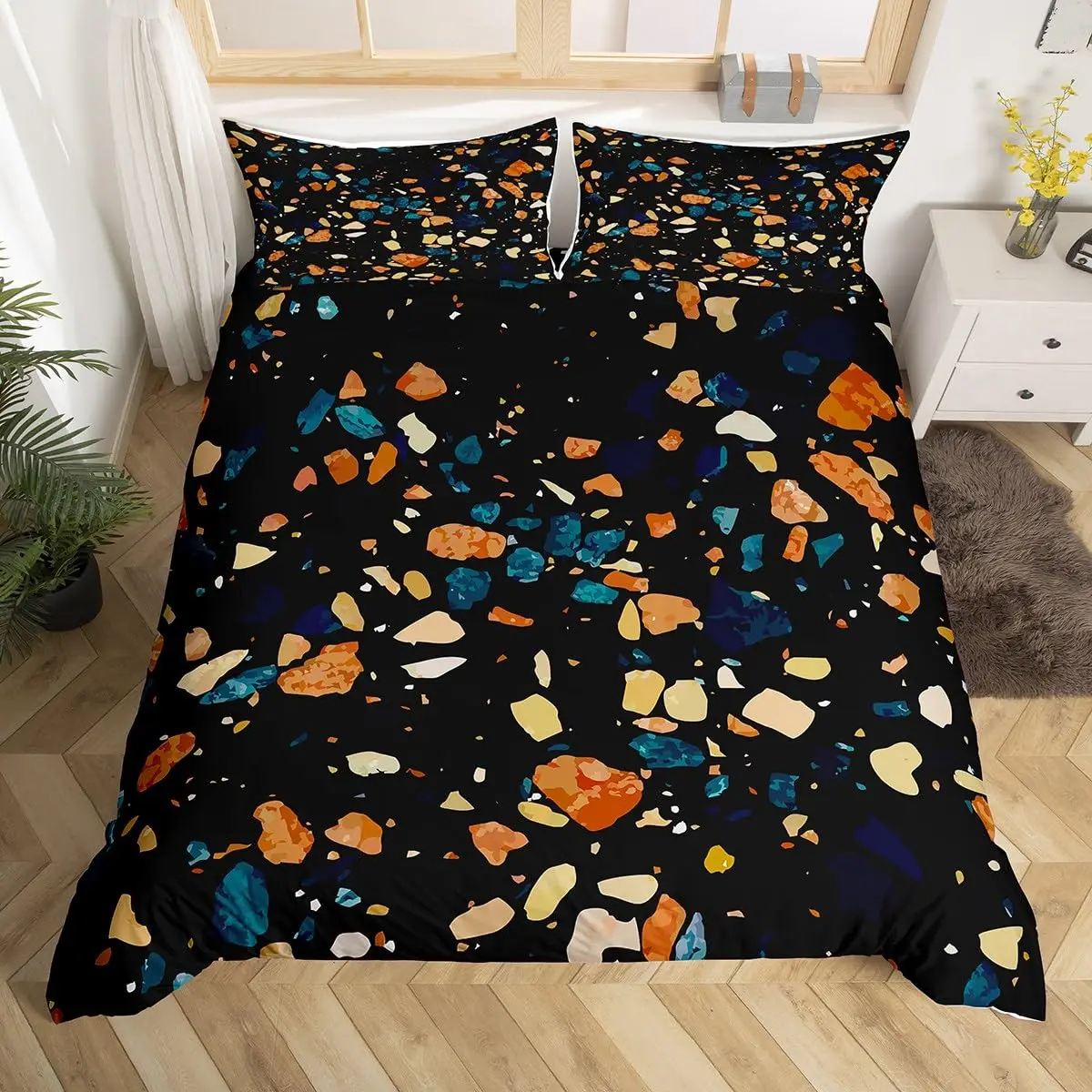 Abstract Stone Bedding Set Watercolor Modern Art Duvet Cover Black Blue Marble Quilt Cover Geometry Marbling Comforter Cover