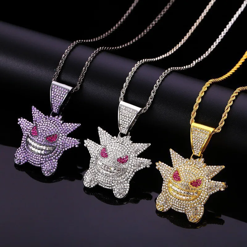 Nuevo Collar de Metal con Figura de Anime de Pokemon Gengar, Collar Decorativo, Collar Hip Hop, Accesorios de Joyería, Regalos para Niños, Juguetes