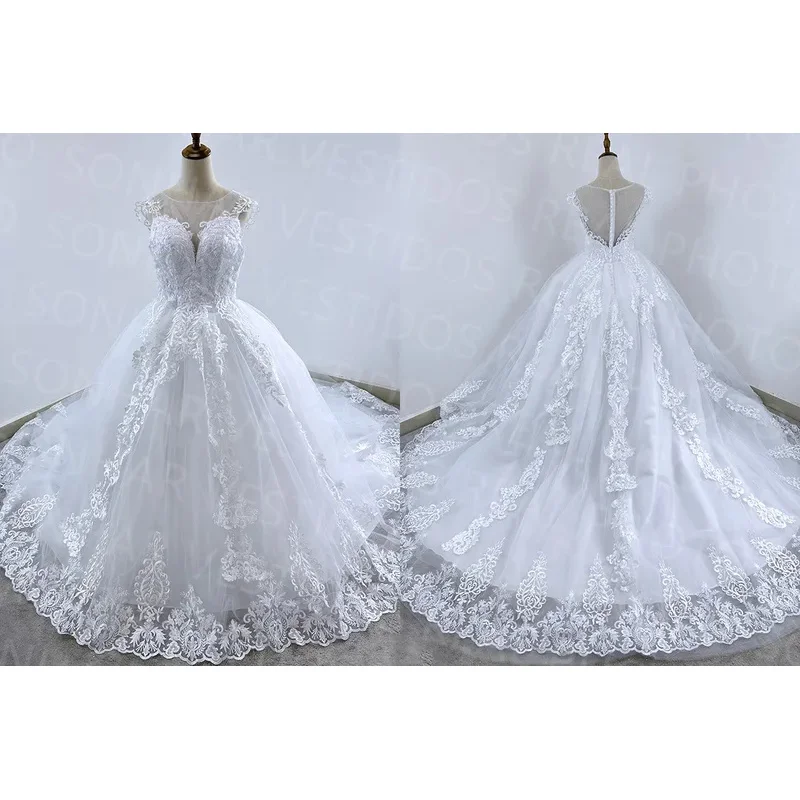 Vestido De Noiva 2025 Abito da sposa con scollo a V Abito da sposa in pizzo di lusso con strascico Abito da ballo classico Taglie forti Personalizzato